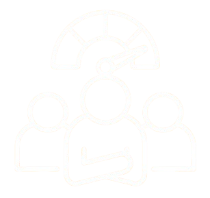 A white graphic of three people with a meter on top of them.