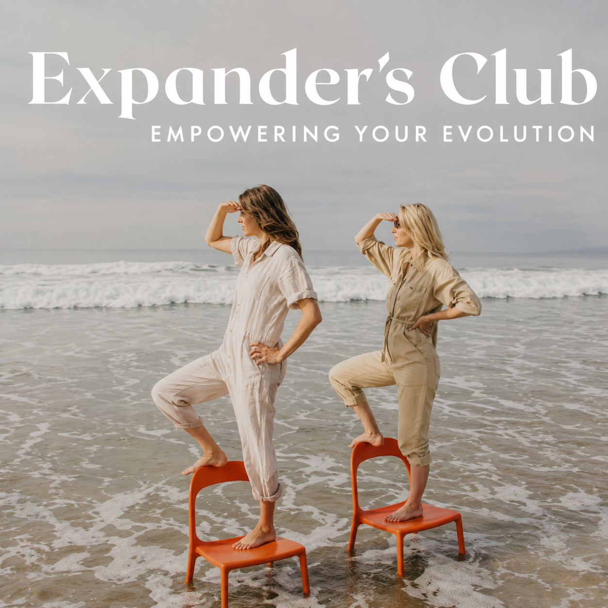 Cover of “The Expander’s Club” featuring two women walking along a beach with the tagline “Empowering Your Evolution.”